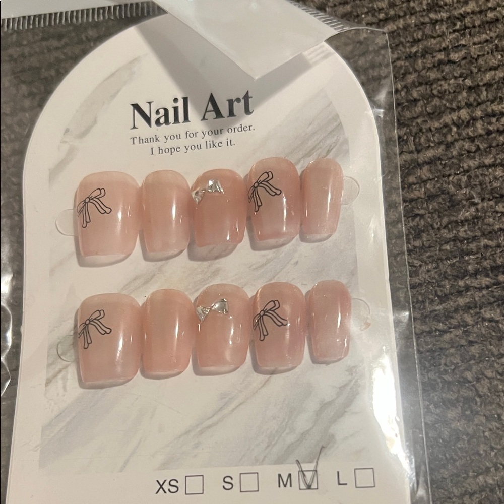 Chic Nude Press-On Nails with Bow Design